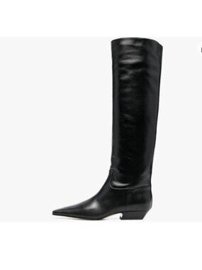 miss left Women Closed Square Toe Knee High Boot Wide Calf Low Chunky Heel Black